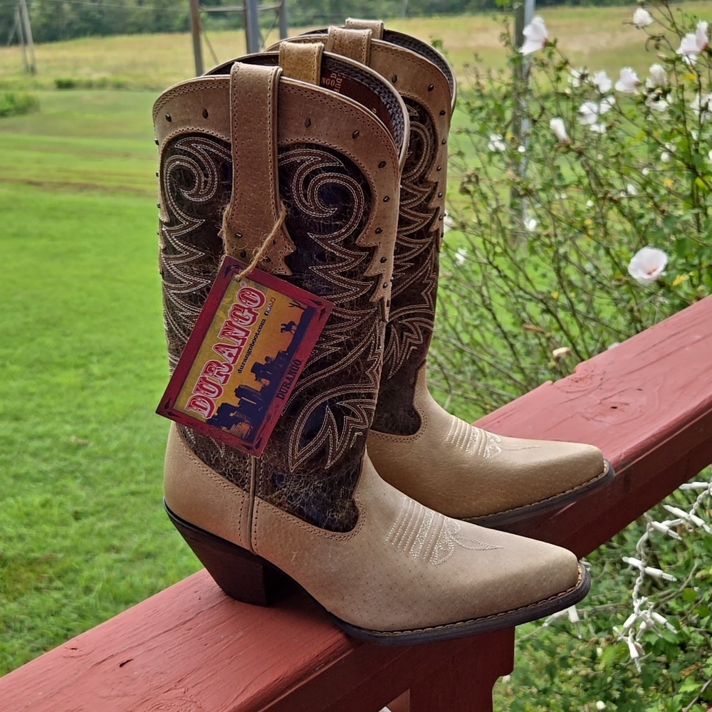 Durango Women's Western Heeled Boots - Tan Cream Brown 6.5 M NWT - Picture 3 of 7